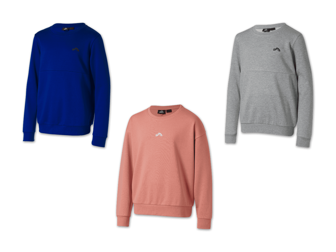 Drei Crivit Sweatshirts in Blau, Rosa und Grau