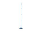 Blue mop with a telescopic handle and a round head, standing upright.