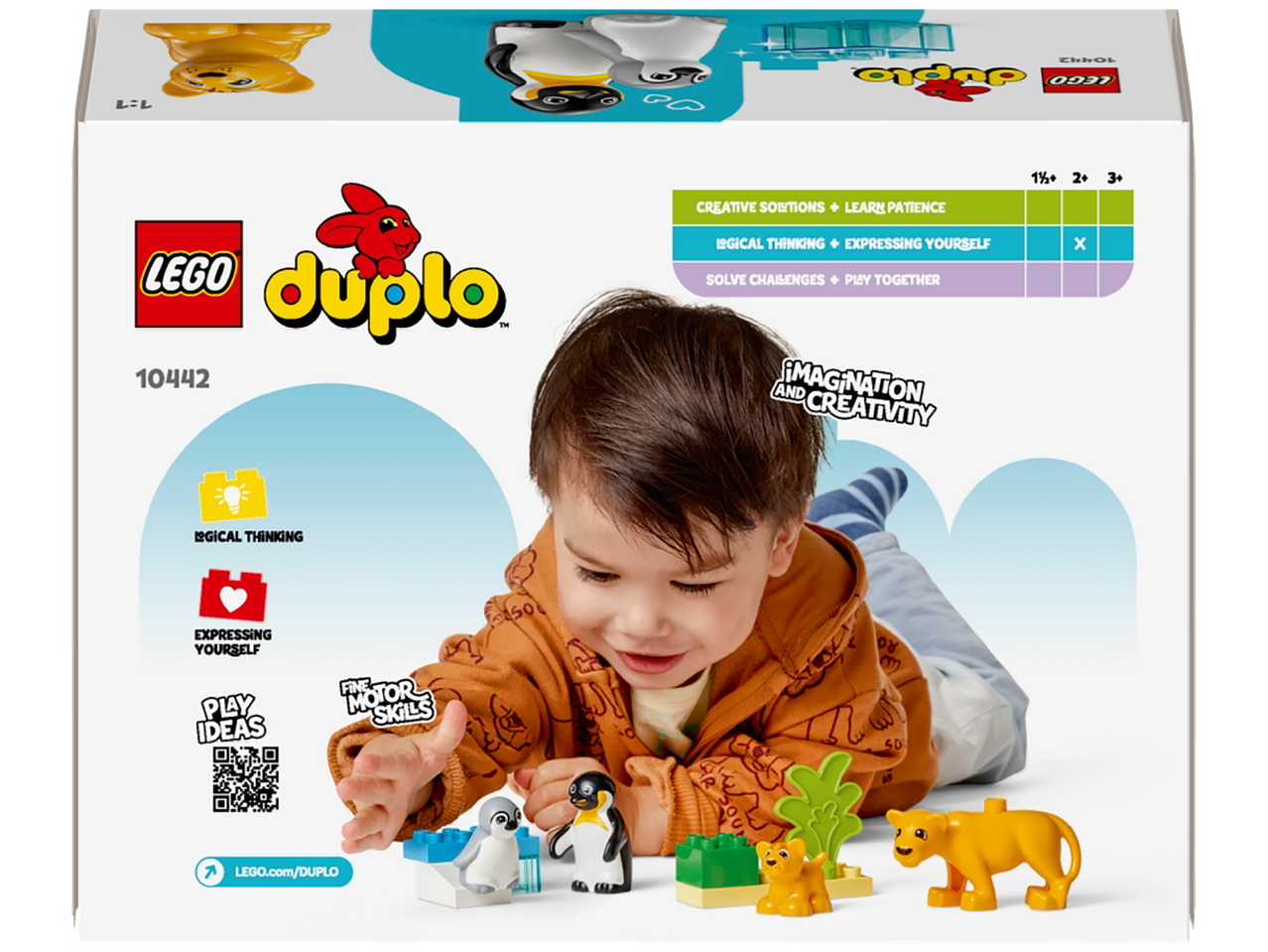 LEGO Duplo žaidimų rinkinys su gyvūnais ir kaladėlėmis, skatinantis kūrybiškumą ir motoriką.