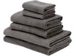 A stack of gray bath towels.