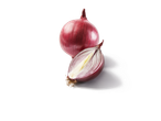 Un oignon rouge entier et un demi-oignon rouge coupé sur fond noir.