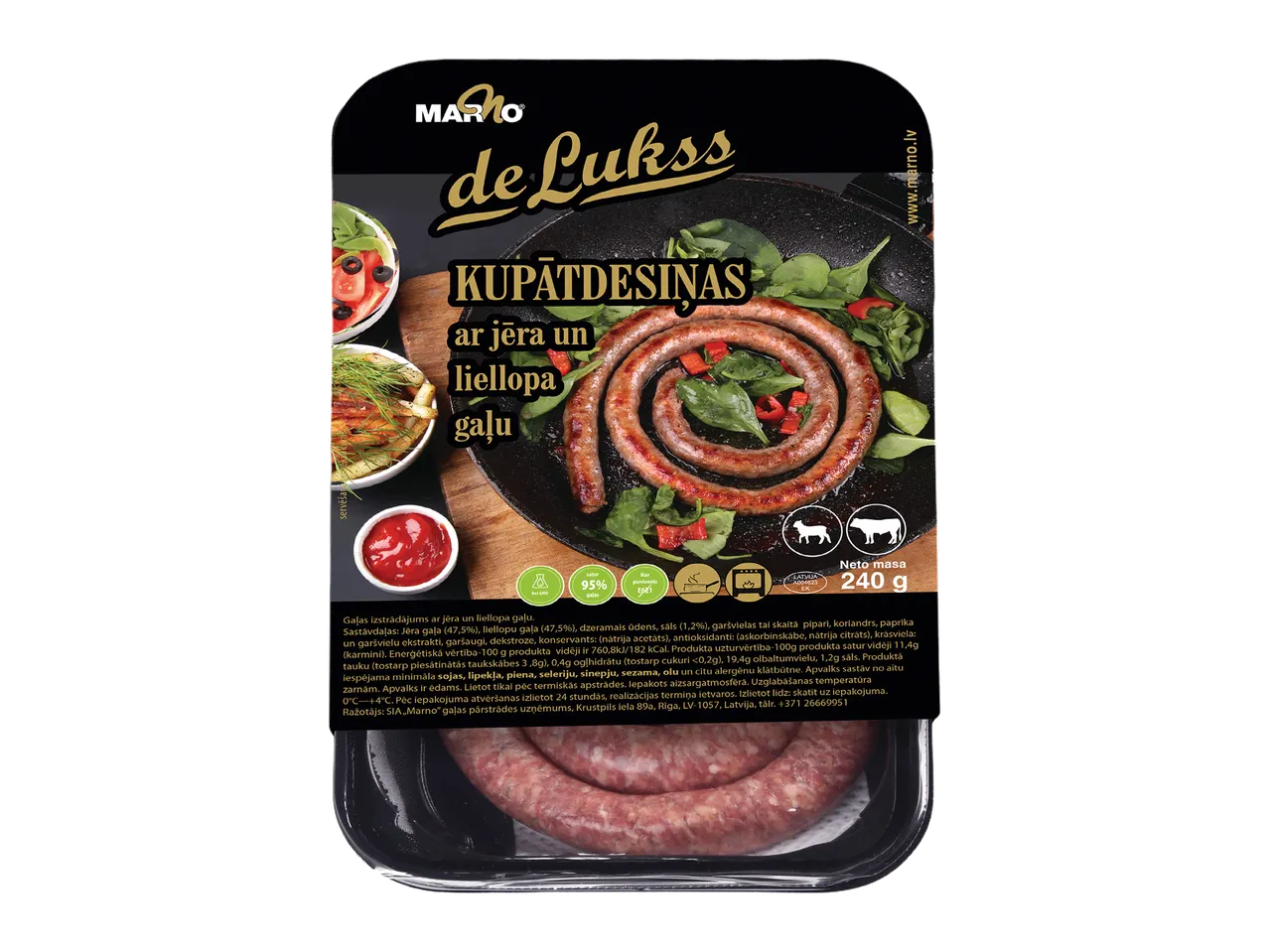 Pakend lambaliha- ja veiselihavorstidega, 240 g.