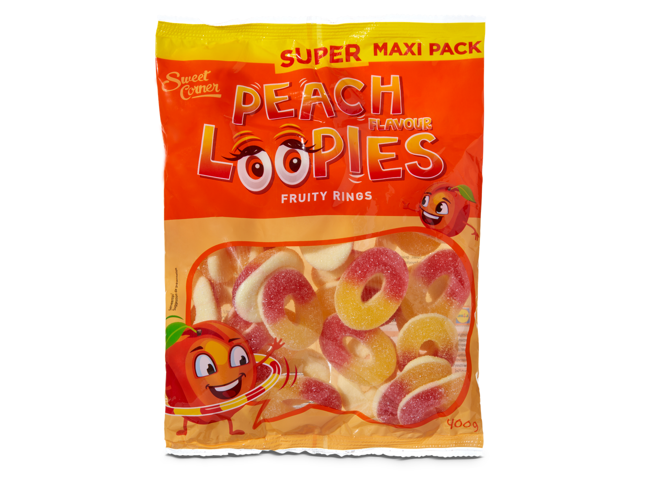 Sweet Corner Peach Loopies: perzik smaak fruitringen.