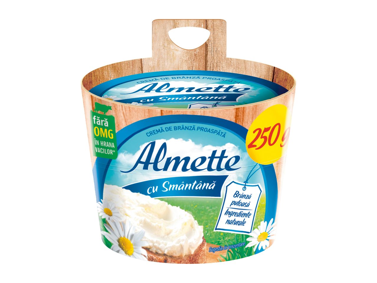 Cremă de brânză proaspătă cu smântână, 250g, fără OMG în hrana vacilor, brânză pufoasă cu ingrediente naturale.