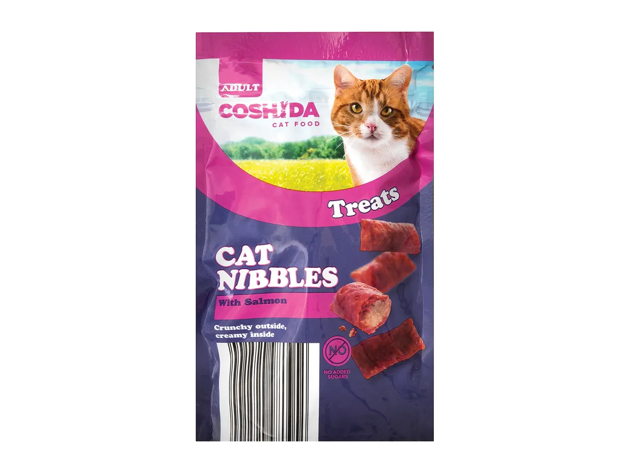 Coshyda Cat Nibbles salmon treats: crunchy outside, creamy inside.