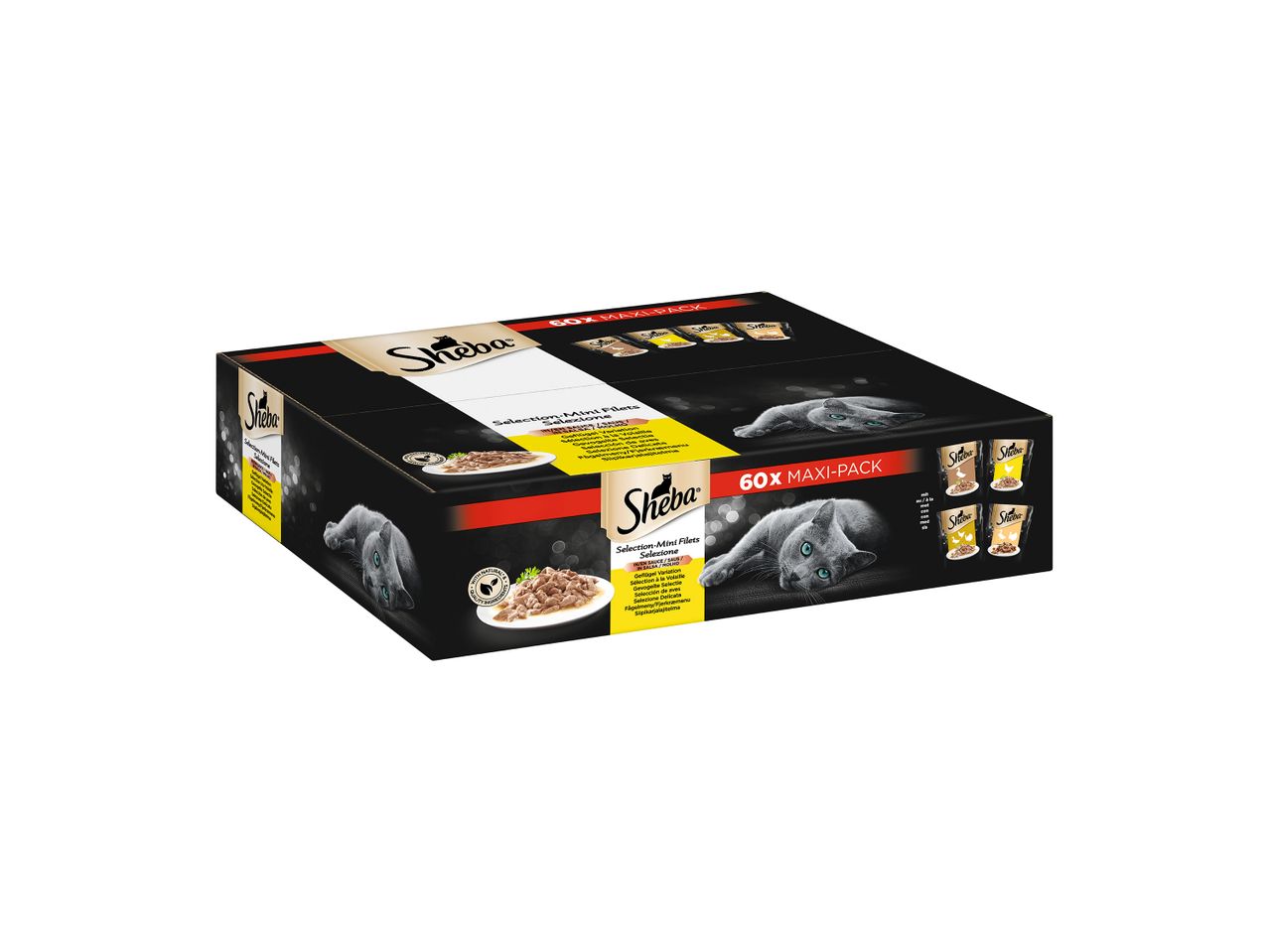 Sheba Selection Mini Filets τροφή για γάτες, maxi συσκευασία 60 φακελάκια.