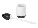 A white and gray toilet brush and holder set.