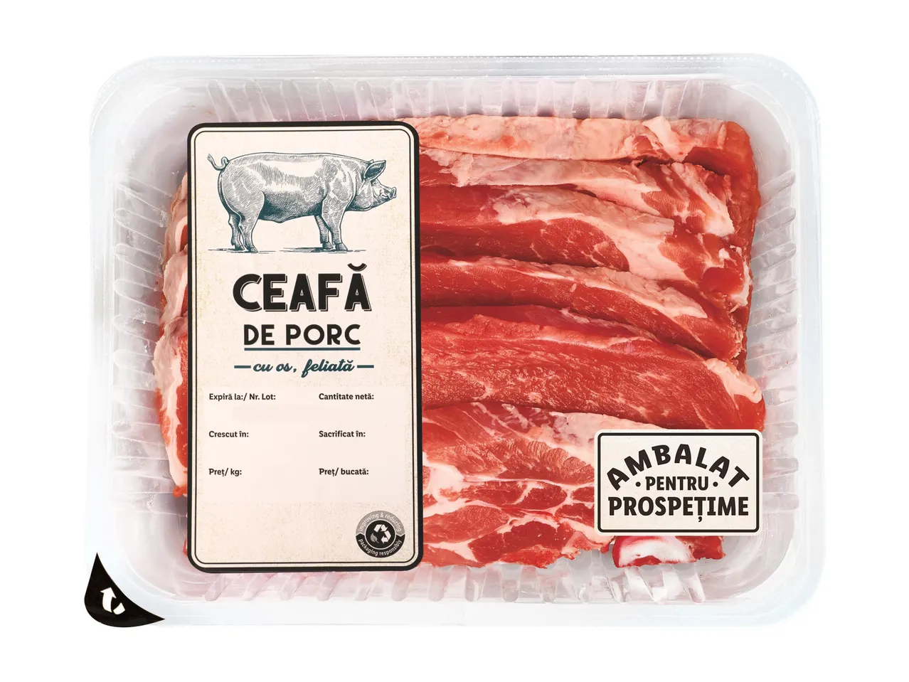 Pachet de felii de ceafă de porc.