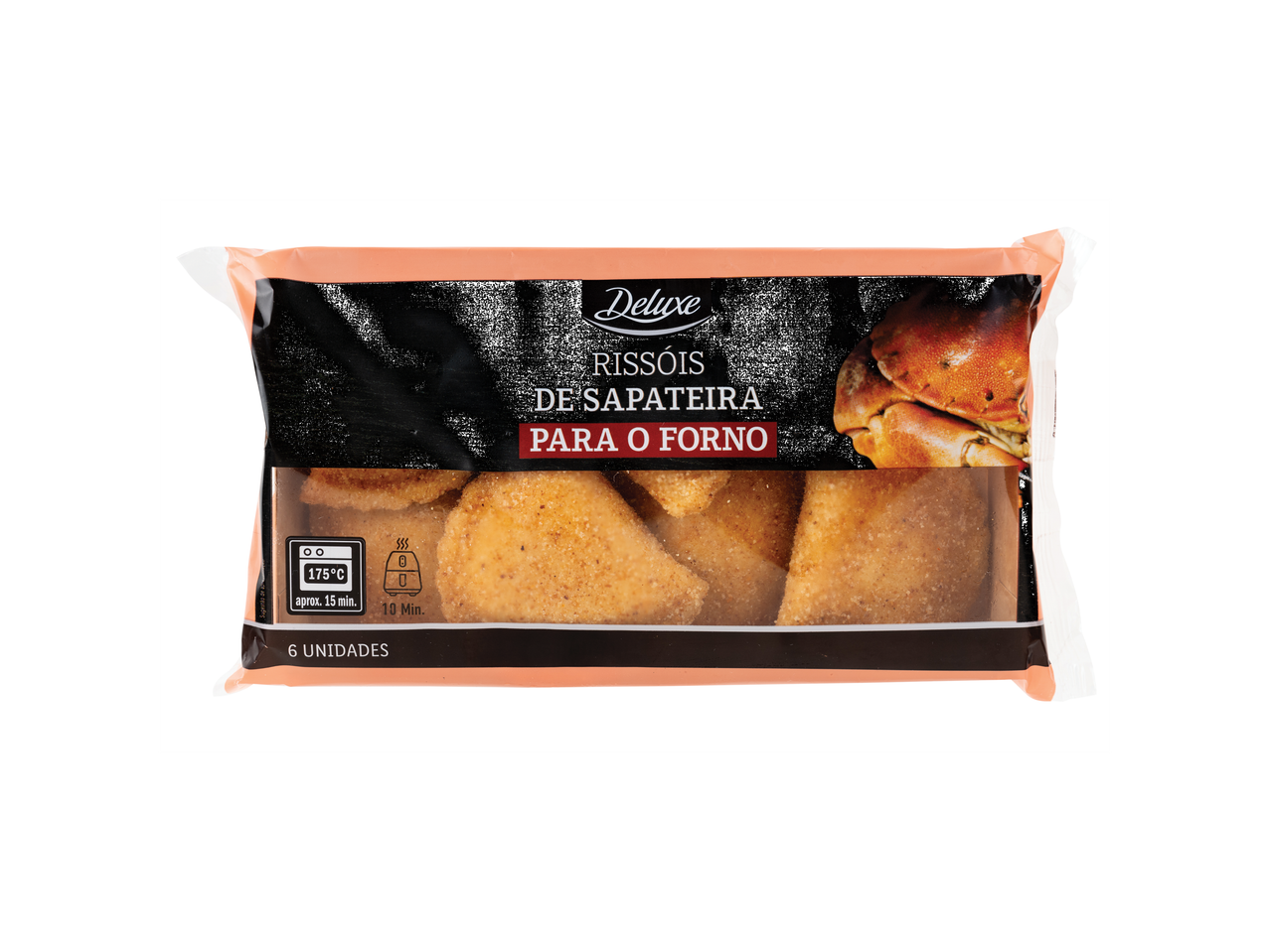 Rissóis de sapateira para o forno, com instruções de preparação e 6 unidades.