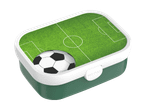 Madkasse med fodboldbane-design og en fodbold.