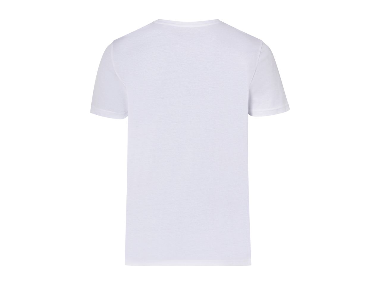 Back view of a plain white short-sleeved t-shirt.