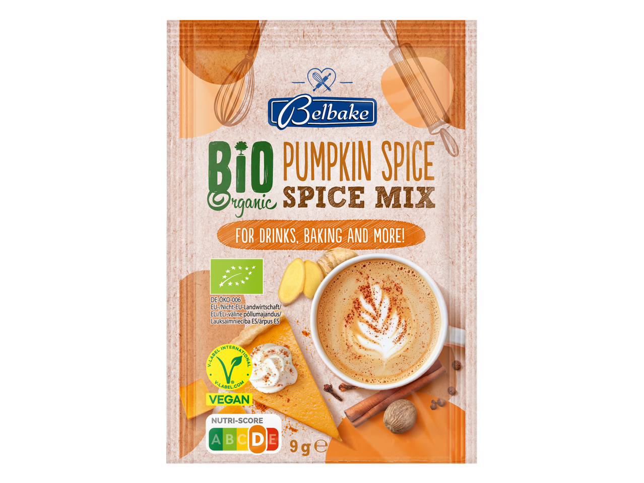 Belbake bioloģisks ķirbju garšvielu maisījums dzērieniem un cepšanai, 9g.