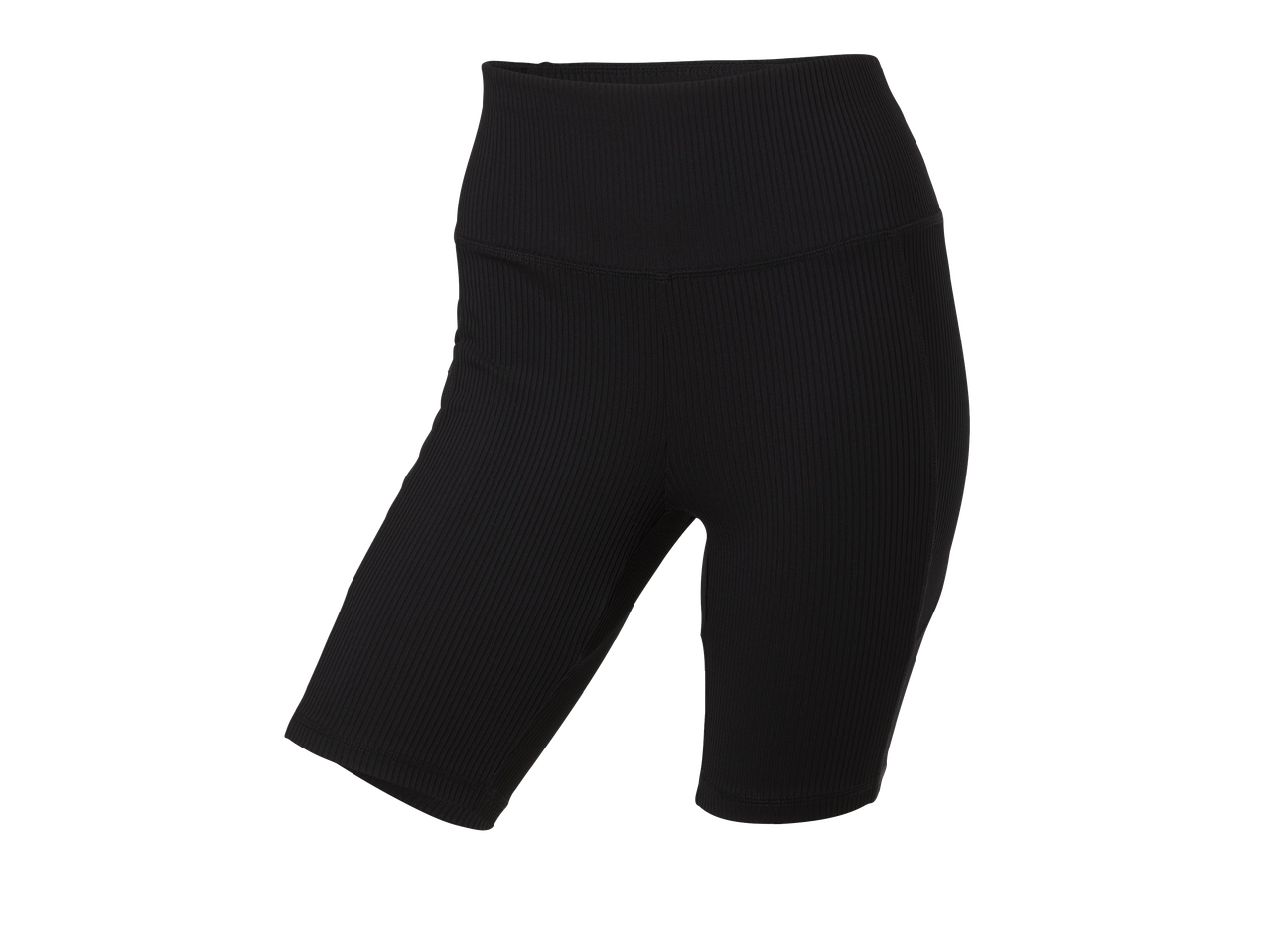 Fekete, bordázott, magas derekú kerékpáros rövidnadrág.