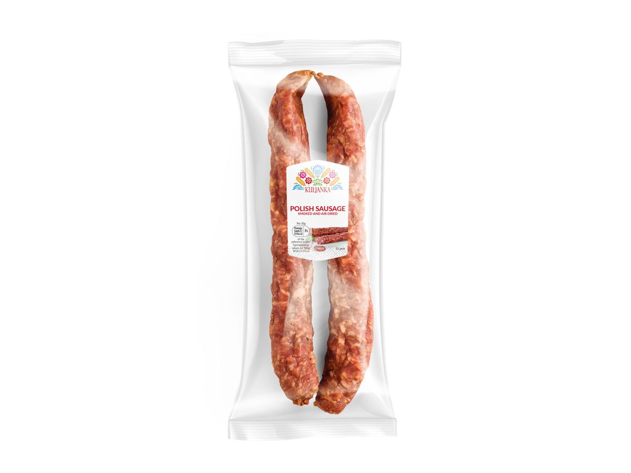 A package of two smoked sausages.