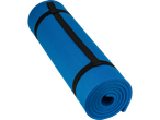 Colchonete de ioga ou fitness azul enrolado com tiras.