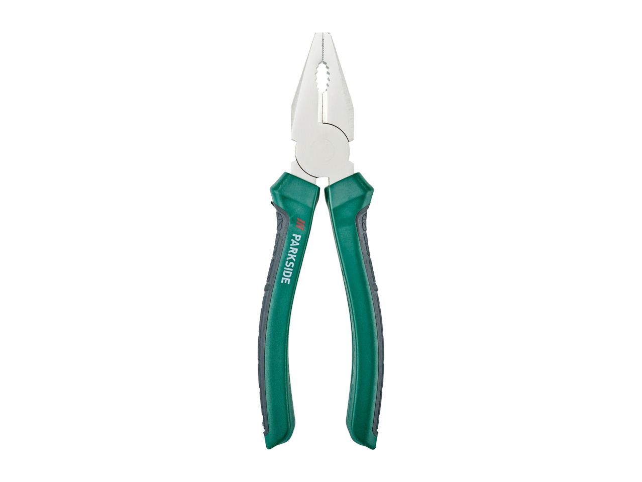 Green and black combination pliers with a textured grip