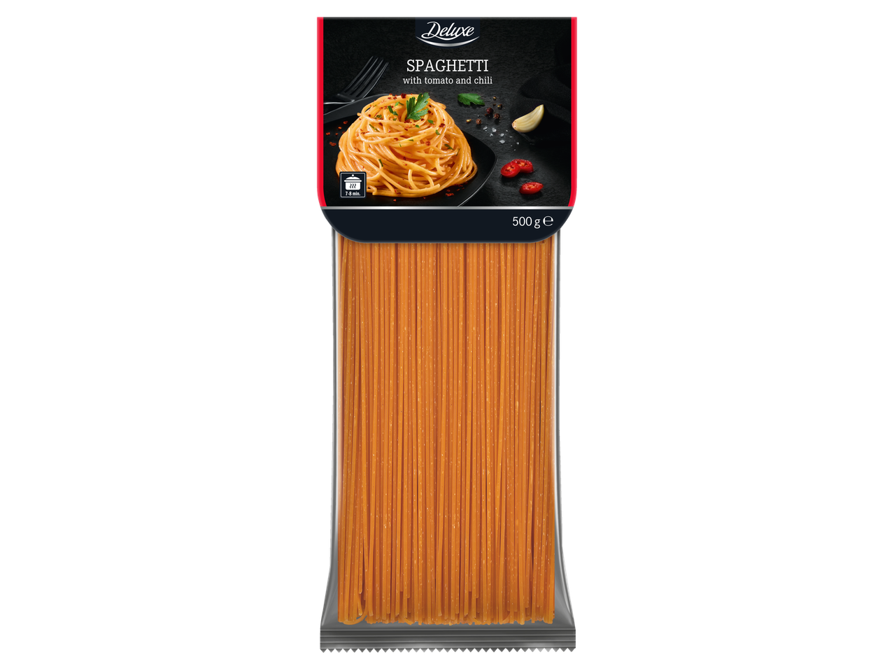 Deluxe spagečiai su pomidorais ir čili, 500g.