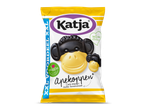 Een zak snoepjes met apenhoofden, met de tekst 'I love veggie' en 'natuurlijke kleur- en smaakstoffen'.
