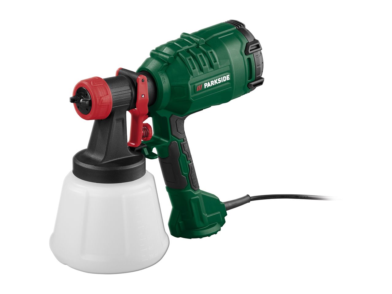 Parkside electric paint spray gun with a white paint container