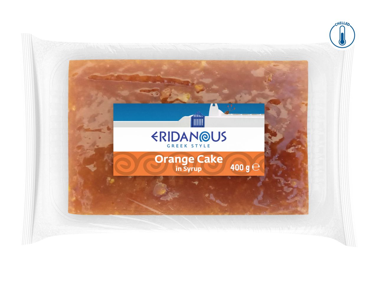 Eridanous Greek Style Orange Cake in Syrup, 400g, chilled.