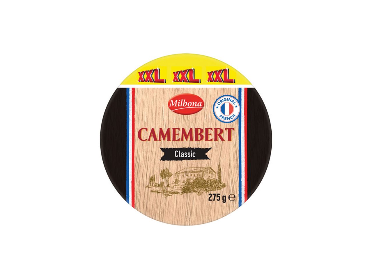 Milbona Camembert Classic sir, 275g, sa francuskom zastavom i natpisom XXL.