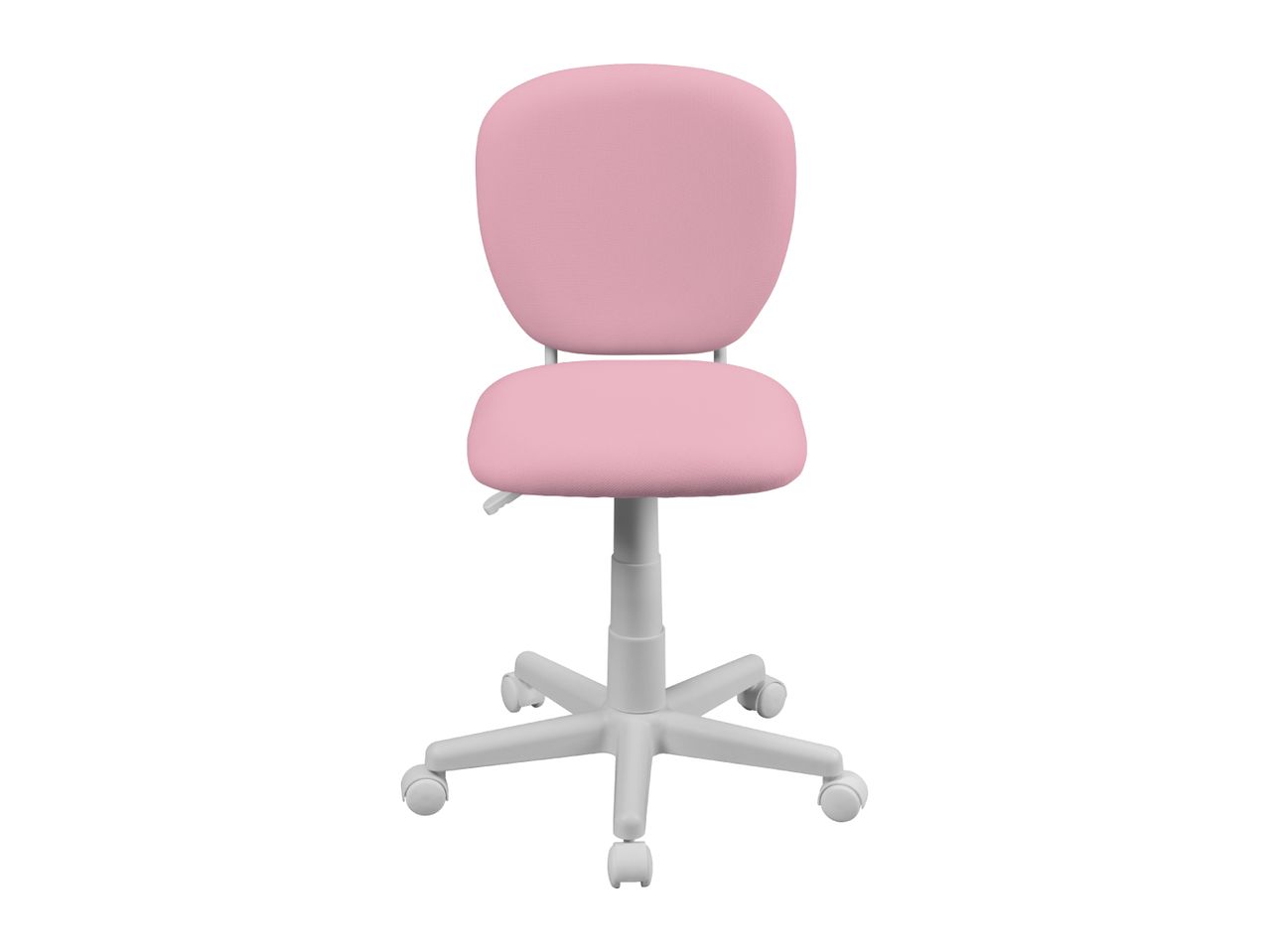 Pink children's desk chair with a white five-star base and casters.
