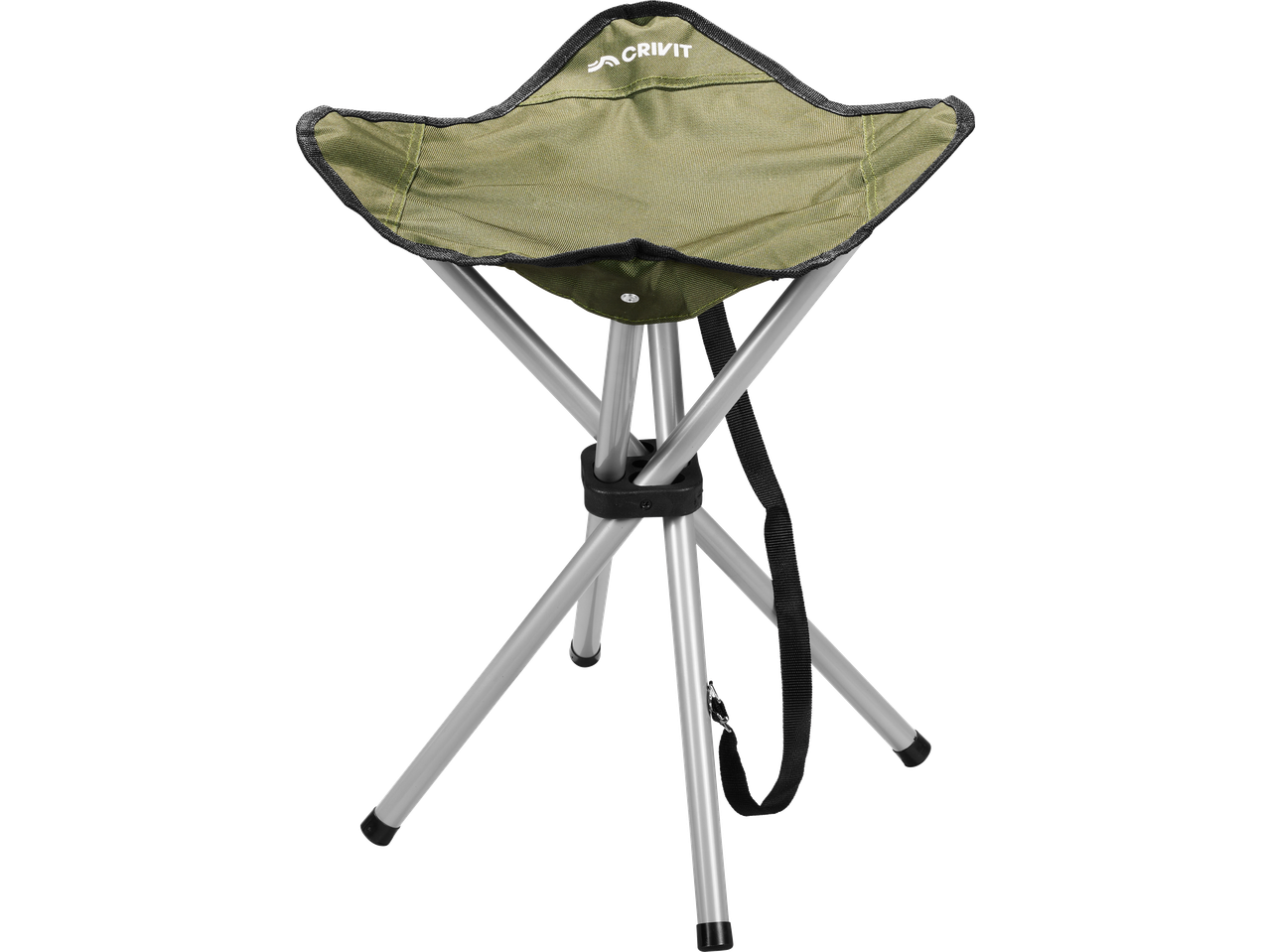 CRIVIT sklopiva stolica za kampovanje sa tri noge i trakom za nošenje.