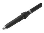Close-up of the tip and adjustable section of a black trekking pole.