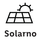 Logotip Solarno sa solarnim panelom i suncem.