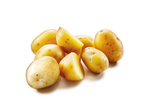 Deluxe Irish Premium Baby Potatoes, whole and cut, on a white background.