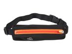 Black running belt with an orange zipper and adjustable strap