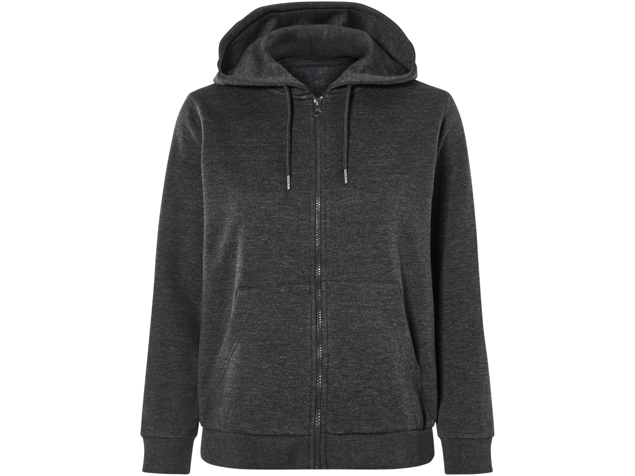 Mörkgrå zip-up huvtröja.