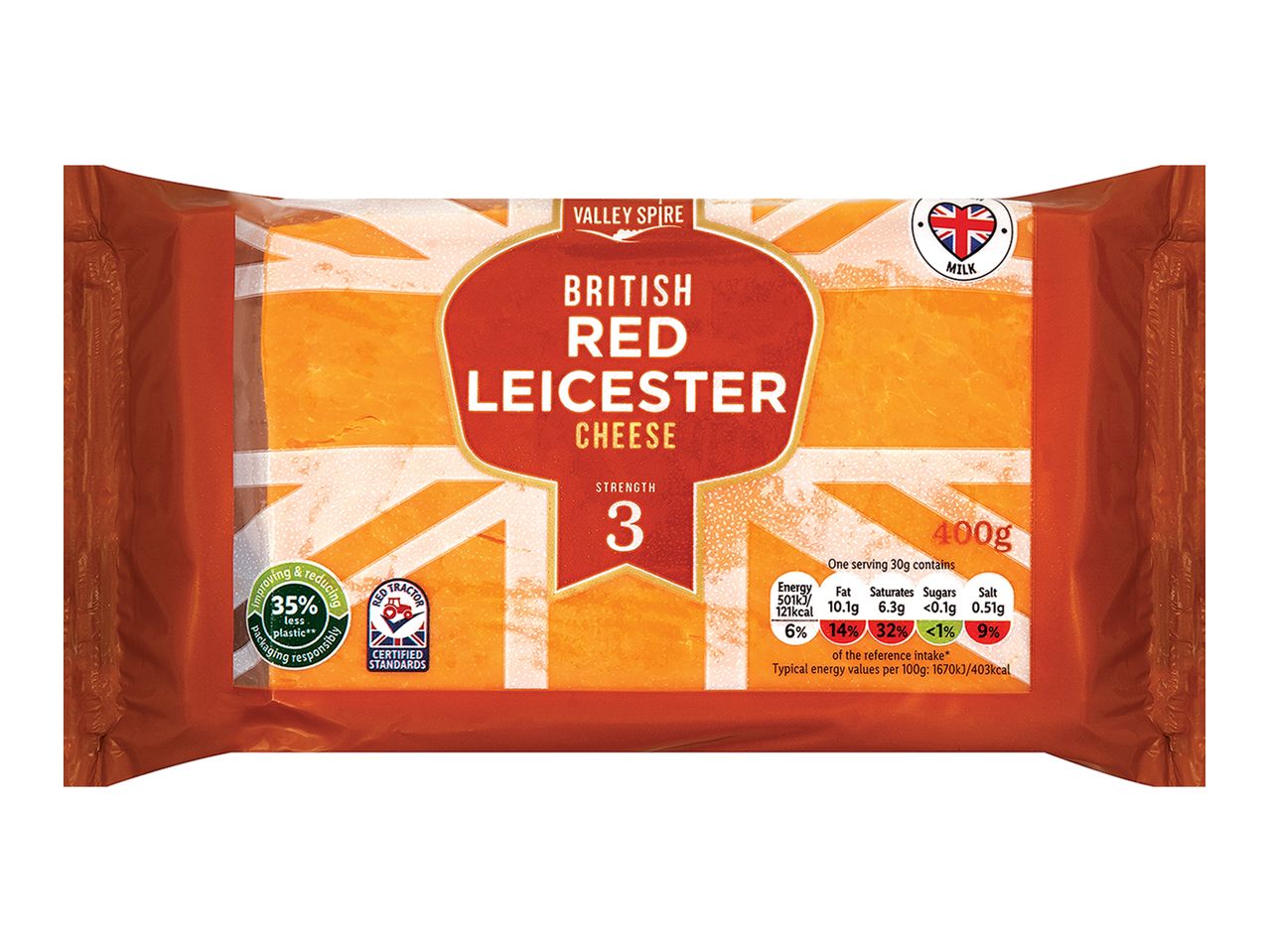 Valley Spire British Red Leicester cheese, 400g.