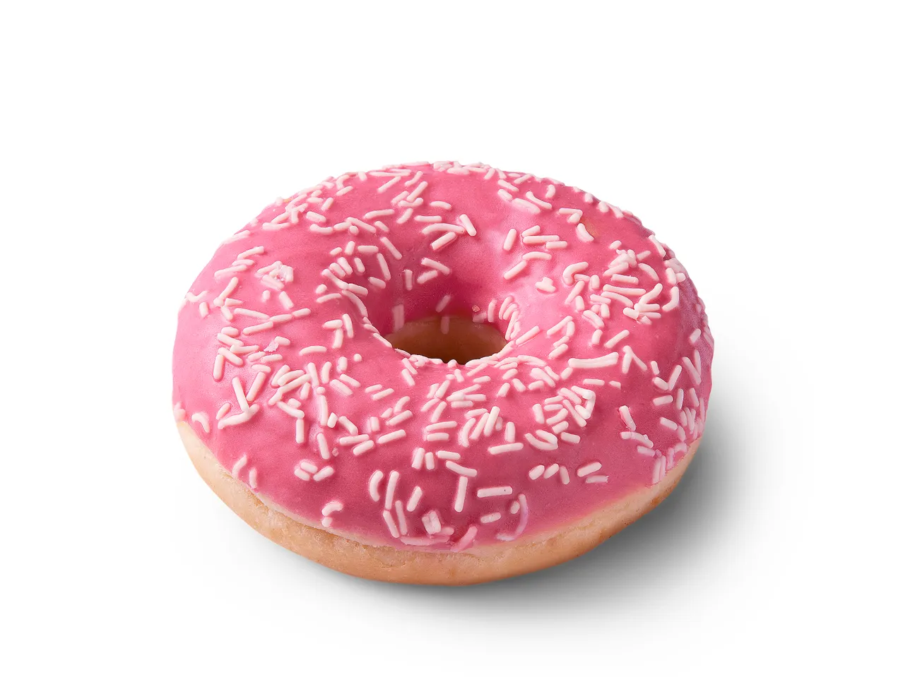 Pink donut with sprinkles.