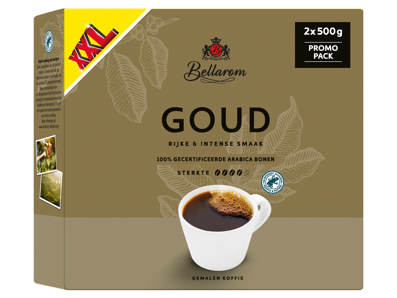 Bellarom Goud koffie: 2 x 500g promotiepak, rijke en intense smaak, 100% Arabica bonen.