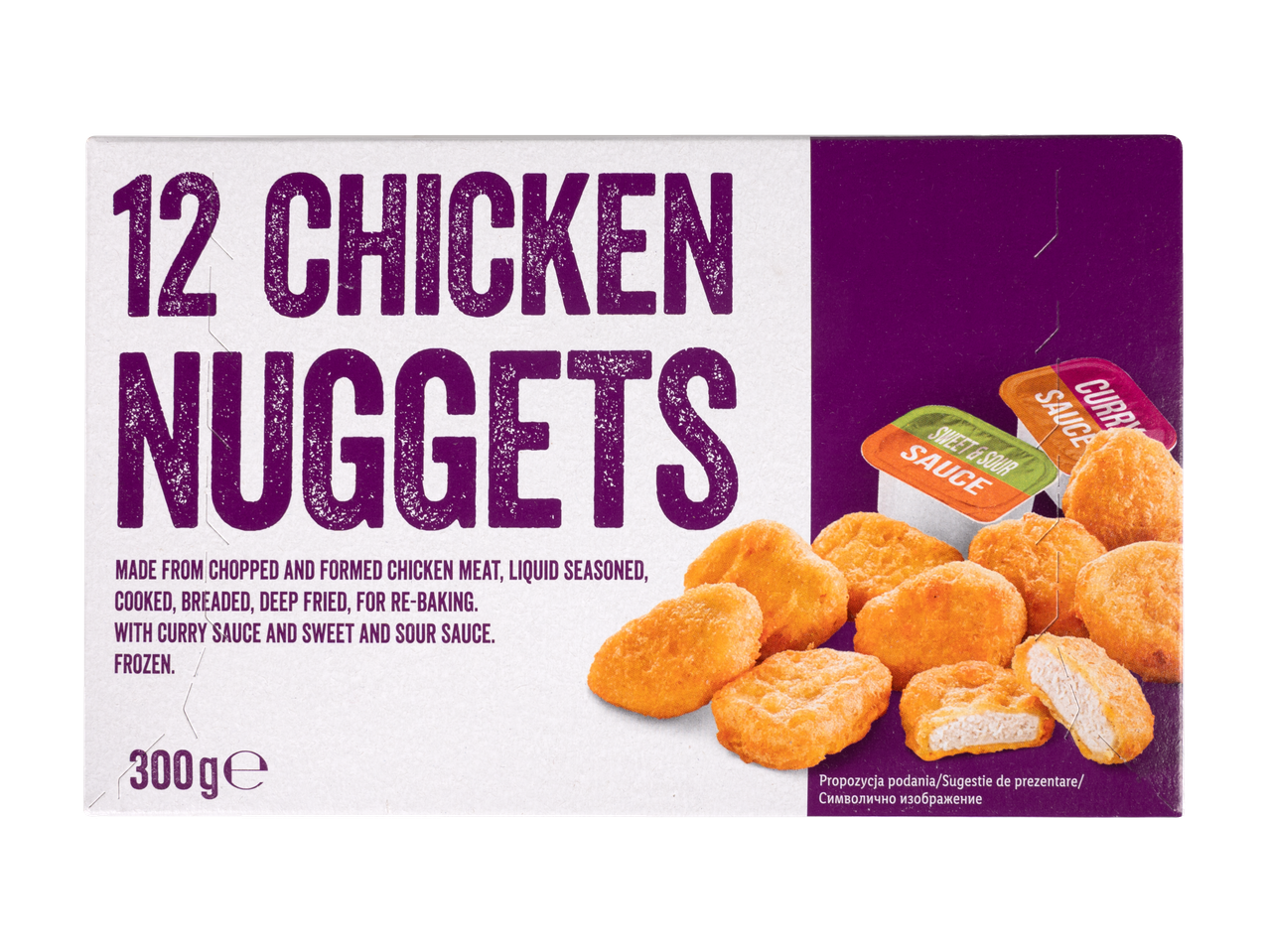 12 Nuggets de pui cu sos curry și dulce-acrișor, 300g.