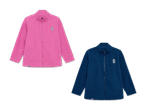 Zwei kuschelige Fleecejacken für Kinder in Pink und Dunkelblau mit Reißverschluss.