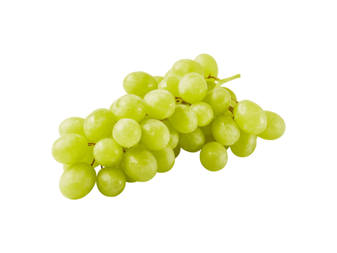 Grozd zelenog grožđa sa kapljicama vode na crnoj pozadini.