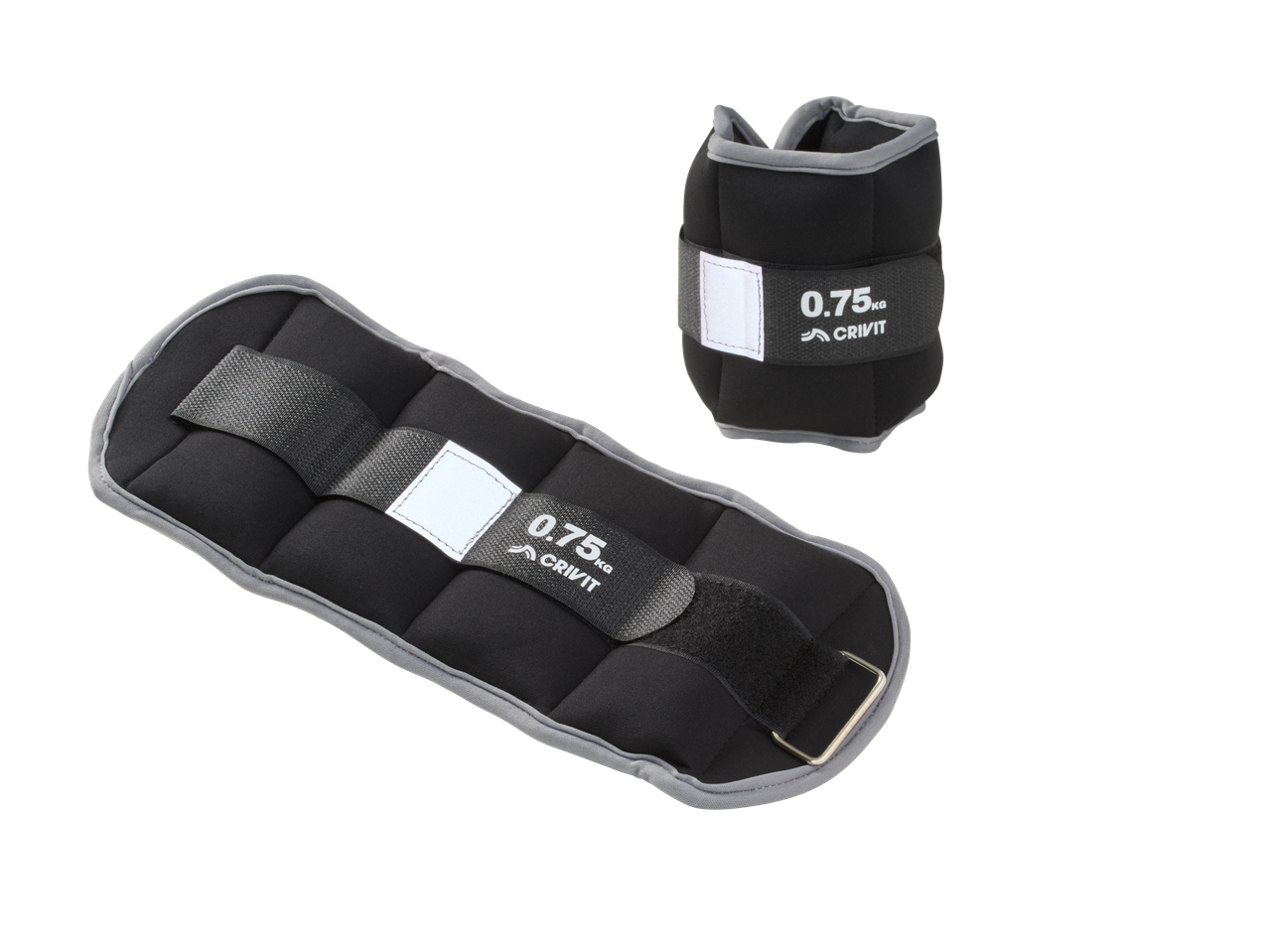 CRIVIT 0.75kg ankle/wrist weights, one flat and one upright.