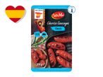 Packaging for classic chorizo sausages, product from Spain, perfect for grilling, 300g, chilled.