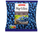 Sachet de myrtilles surgelées avec Nutri-Score A, poids 500g, et instructions de cuisson.