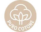 Sigillo rotondo con fiore di cotone e la scritta 'PURO COTONE'.