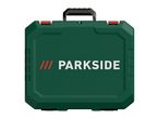 A dark green Parkside tool case with a black handle and red latches.