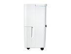 Side view of a white mobile dehumidifier on wheels