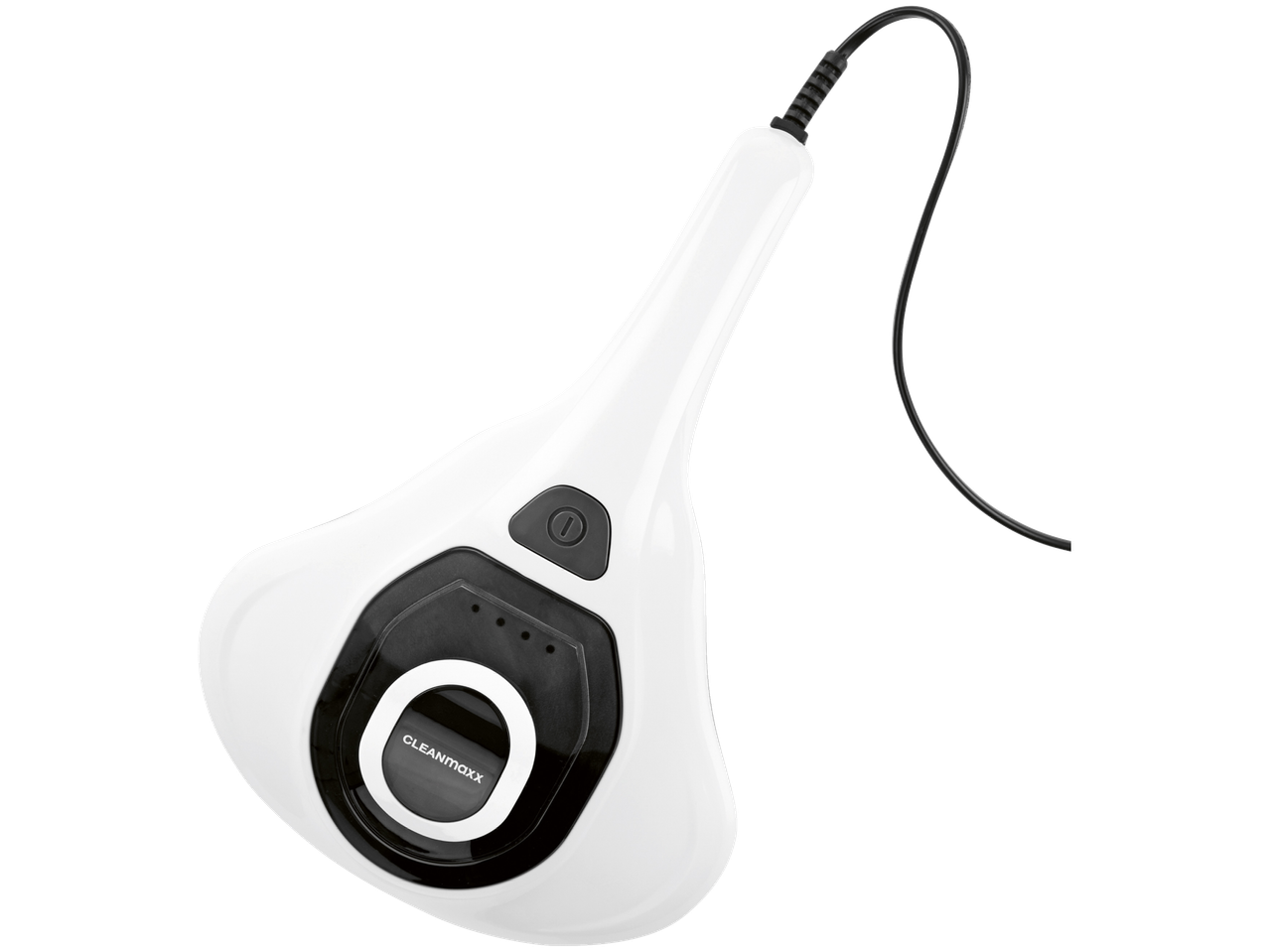 Бяла и черна ръчна прахосмукачка против акари с кабел.