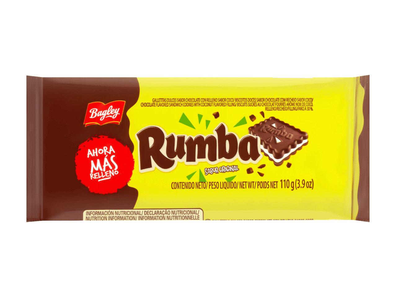 Paquet de biscuits sandwich au chocolat Rumba avec garniture à la noix de coco.