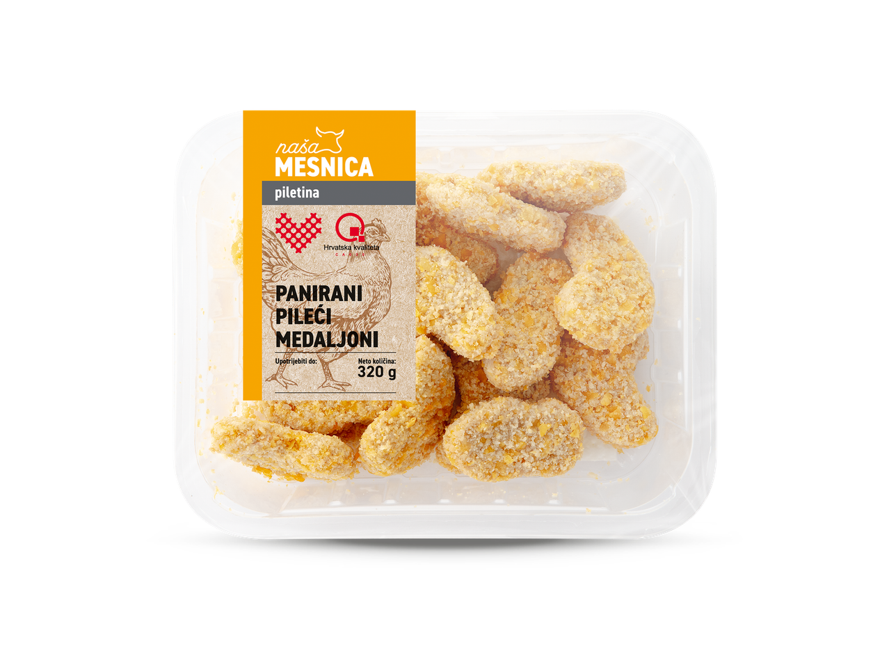 Naša Mesnica panirani pileći medaljoni, 320 g.