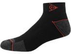 Black hiking socks with orange accents.