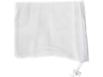 White mesh laundry bag with drawstring closure.