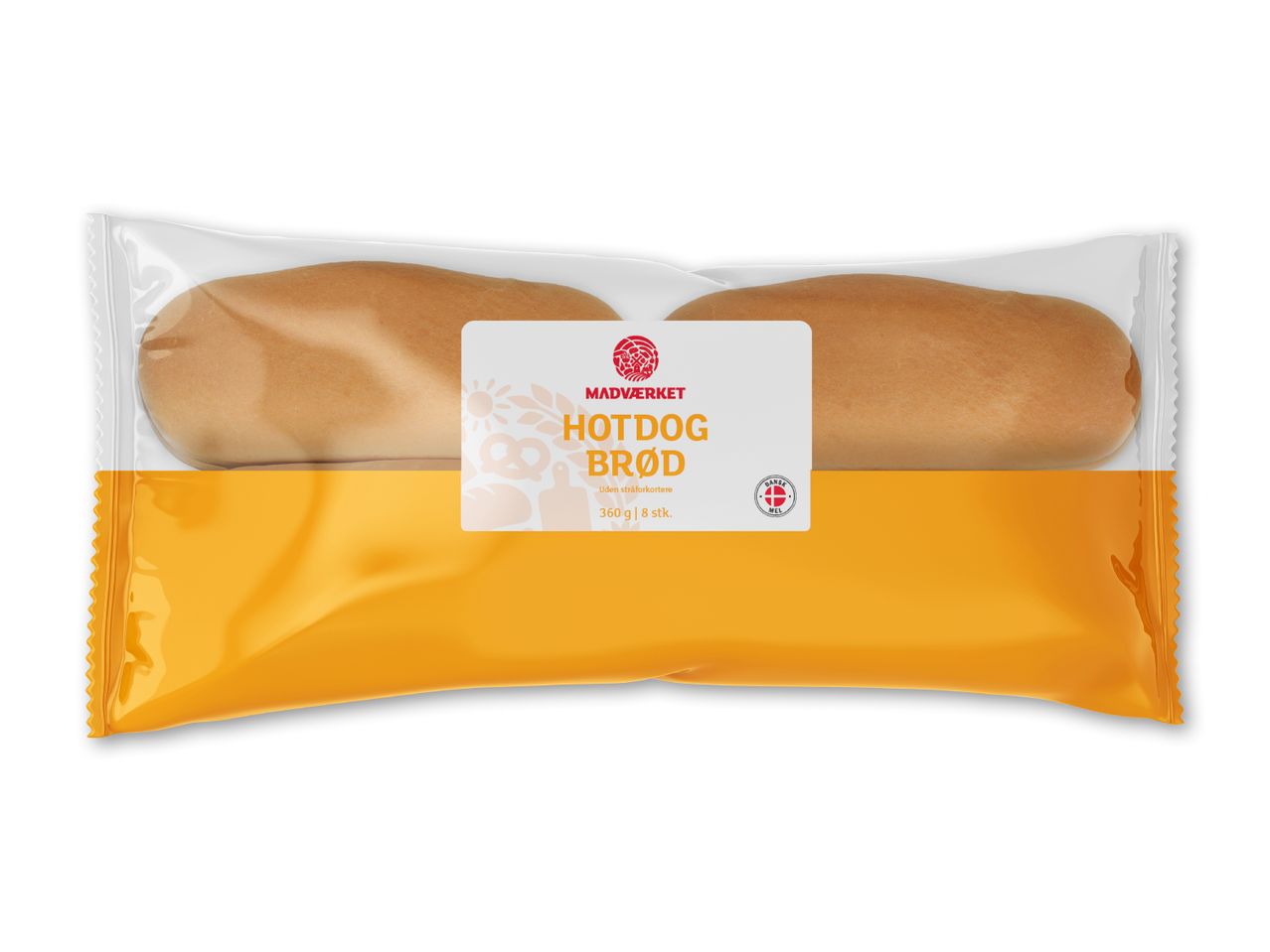 En pakke med otte hotdogbrød fra Madværket.